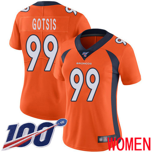 Women Denver Broncos #99 Adam Gotsis Orange Team Color Vapor Untouchable Limited Player 100th Season Football NFL Jersey